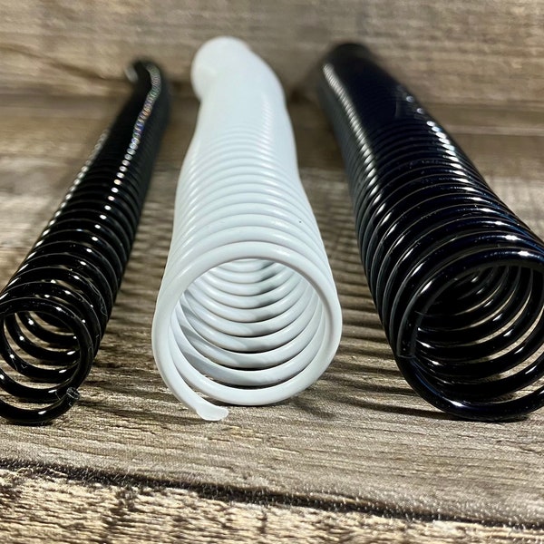 TruBind Spiral Coils, plastic, in 12mm (1/2”) and 20mm (3/4”) diameters.