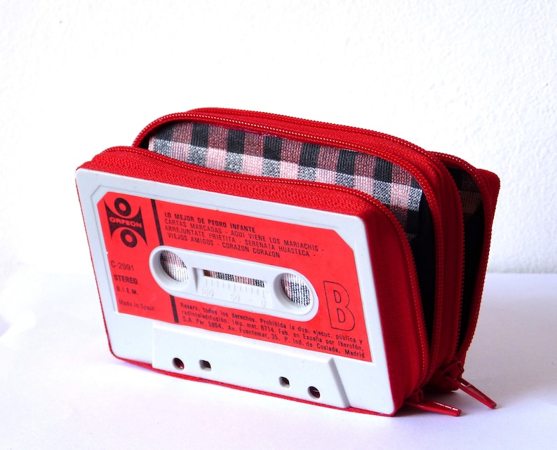 Cassette tape wallets two compartments Red