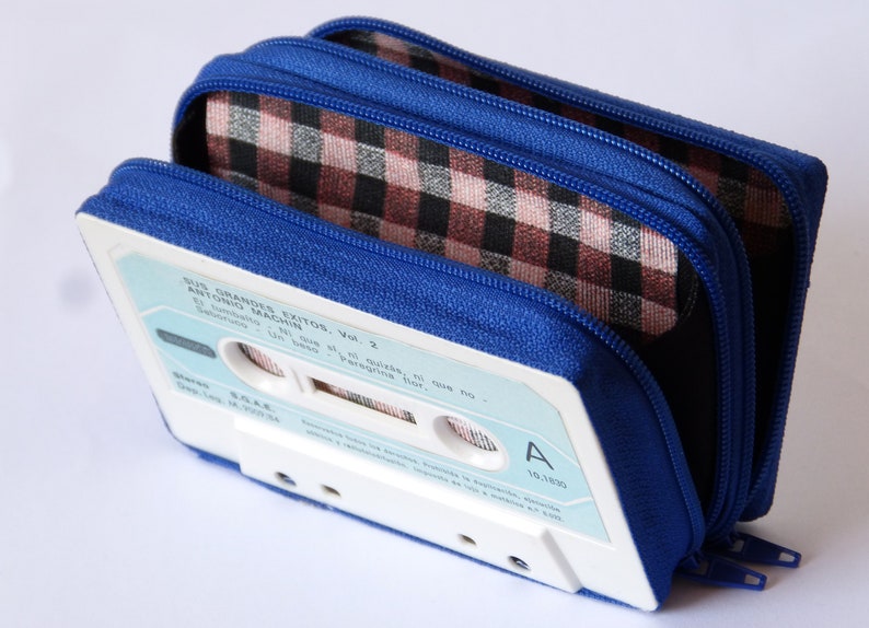 Cassette tape wallets two compartments Light blue