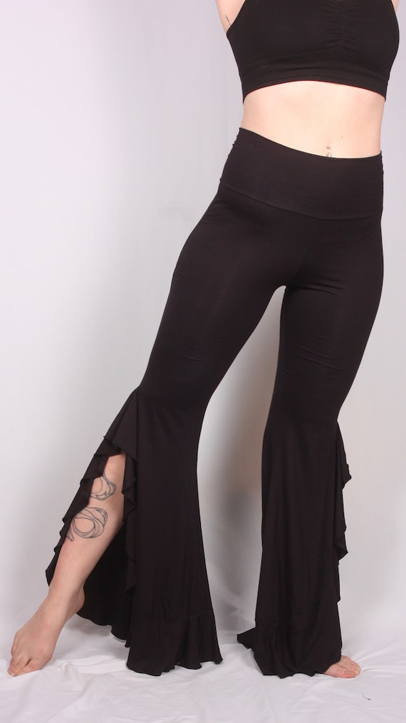 Black ruffle bottom pants sales