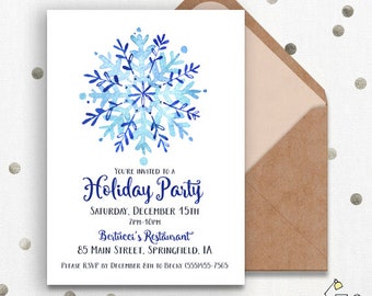 Holiday Party Invitation, Christmas Party Shower, Winter Invitation, Rustic, Snowflake Invitation, New Year, HL02