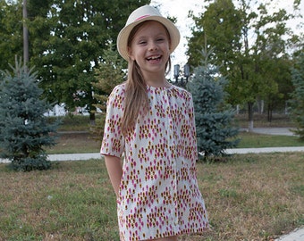 Girls shirt dress with pockets, floral print tunic dress.