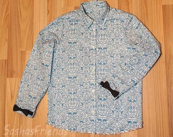 Girls shirt, long sleeve shirt, classic shirt, blue shirt, cotton shirt, shirt with bow, school shirt, button shirt,