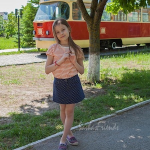 Girl's mini skirt, linen mini skirt, skirt with pockets, navy skirt, polka dot skirt, denim style skirt, handmade skirt SIZE 8 image 2