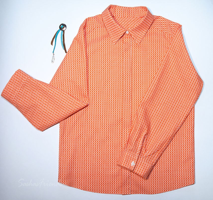 Classic Shirt, Girls Shirt, Long Sleeve Shirt, Orange Shirt, Button