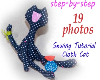 PDF cloth cat doll Pattern & Tutorial, cat dolls pattern, pdf dolls pattern, cloth doll pattern, rag doll pattern, pdf toy pattern, cat pdf