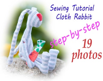 PDF cloth rabbit Pattern & Tutorial, rabbit sewing pattern, pdf pattern, cloth rabbitl pattern, rag rabbit pattern, pdf toy pattern