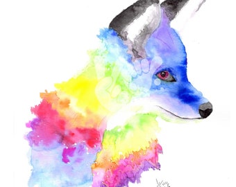 Watercolor Rainbow FOX 8.5" x 11" Art Print