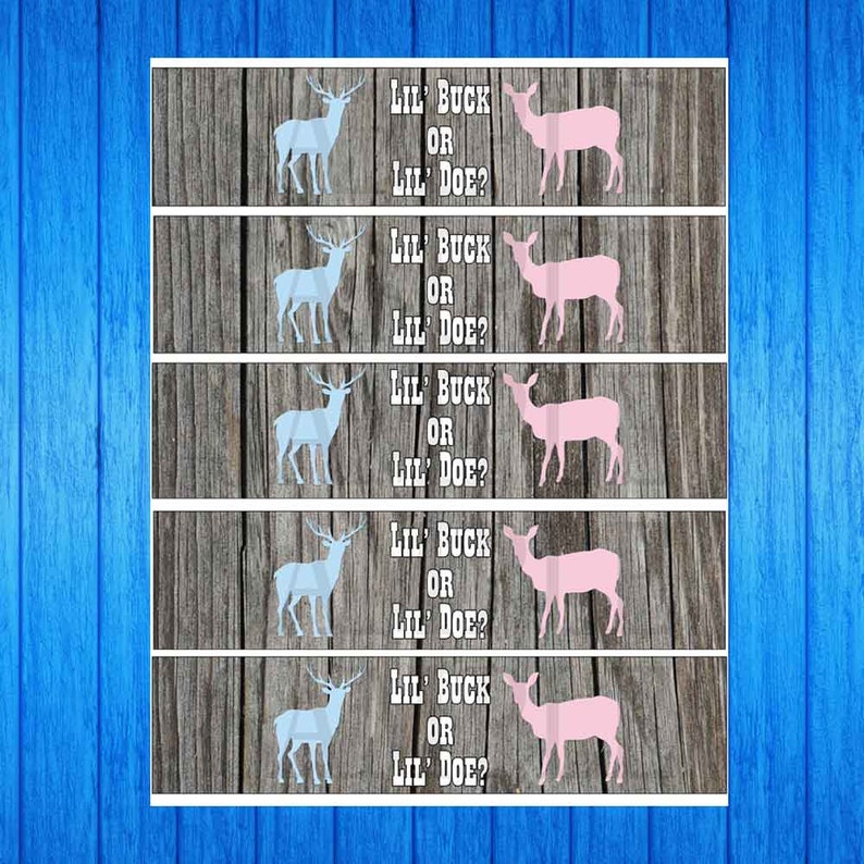 Custom Baby shower Water Bottle Labels Gender Reveal Doe or Buck