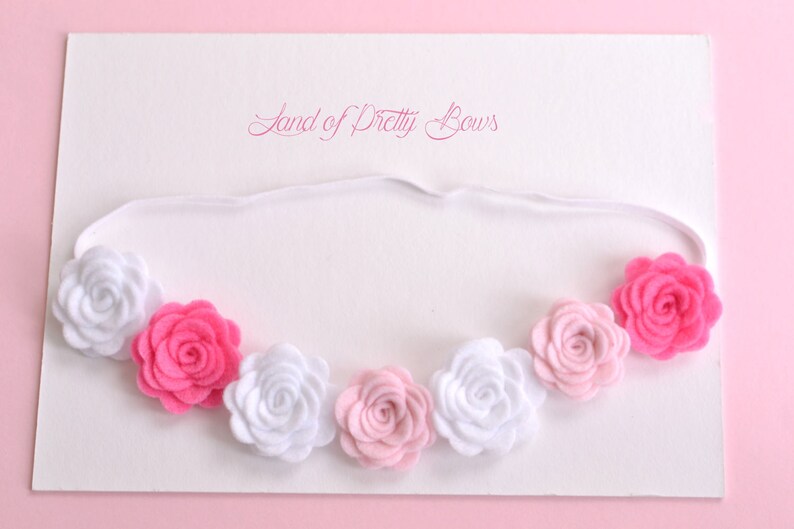 Newborn Flower Crown Tiny Felt Flowers Headband Pink Felt Roses Crown Headband Newborn Headband Flowers Baby Headband Pink Flower Headband
