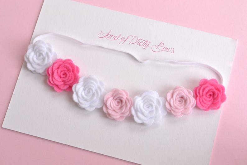 Newborn Flower Crown Tiny Felt Flowers Headband Pink Felt Roses Crown Headband Newborn Headband Flowers Baby Headband Pink Flower Headband
