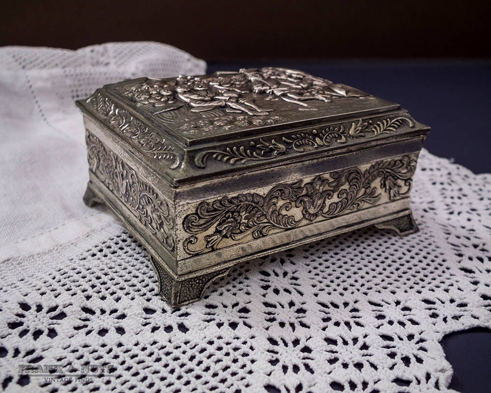 Vintage Metal Jewelry Box Ornate Medium Trinket Boxpeople Etsy UK