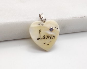 Heart shaped pendant, Lauren pendant, shell white pendant, vintage pendant, gift idea her, pendant for chain, fashion jewelry