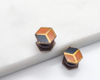 ART DECO Cuff links, Lion Brand cuff links in enamel, black and orange geometric cuff-links, retro gent's fashion, elegant classic design,