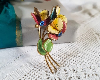 Vintage Emaille Blumen Brosche, 40er Jahre Brosche, elegante einfache Brosche, Metall Brosche, retro pin multicolor