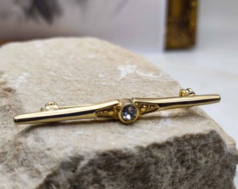 Retro bar brooch, Mid-centurybrooch, gold tone and rhinestones brooch, elegant sixties brooch,  metal brooch, retro pin, unisex, mens pin