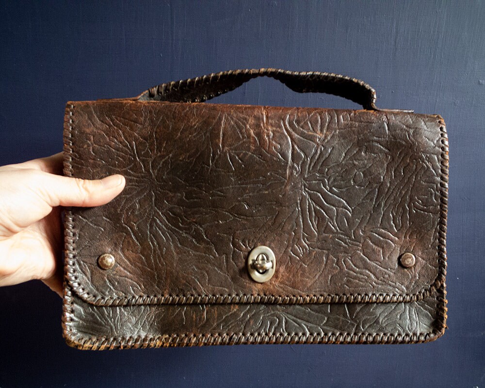 Vintage 1940's Tooled Leather Bag Small Hand Bag Purse - Etsy