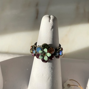 Flower ring vintage designer ring adjustable brilliant multi color stones Michal Negrin