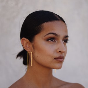 Geometric Statement Earrings – Modern Gold Plated Drop Earrings – Bold Sculptural Jewelry – Lightweight Brass Earrings – Handmade in Greece
