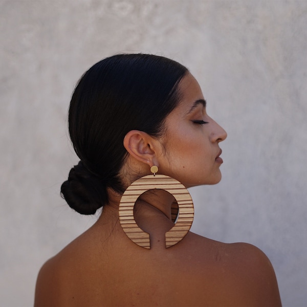 Oversized Earrings. Geometric Wooden Earrings / Statement Earrings / Large Hoop Earrings / African Earrings / Laka Luka Design Earrings