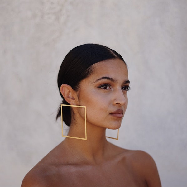 Oversized Earrings. Large hoops. Gold Hoop Earrings. Geometric hoops. Statement earrings. Laka Luka design "Large Squares" Earrings