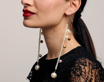 Pearl Earrings, Vintage Style Earrings, Gift for Her, Shoulder Grazing Earrings, Unique Design Earrings, Christmas Gift, Fashion Earrings