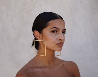 Oversized Earrings. Large hoops. Gold Hoop Earrings. Geometric hoops. Statement earrings. Laka Luka design "Large Squares" Earrings