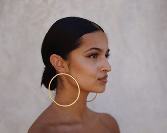 Oversized Gold Hoop Earrings – Lightweight Gold Plated Large Hoops – Bold Sculptural Statement Earrings – Modern Jewelry Handmade in Greece