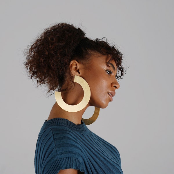 Oversized Earrings, Geometric Earrings. African Earrings, Custom Earrings Large Hoop Earrings. Laka Luka design "Trois Quart" earrings