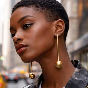 24K Gold-Plated Modern Sphere Earrings — Lightweight Geometric Drop Statement Jewelry, Handmade in Greece