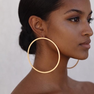 Bold Oversized Lightweight Gold Hoops, 24K Plated Brass Earrings, Handmade Statement Jewelry