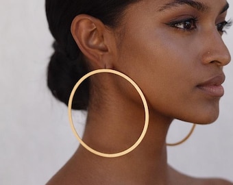 Bold Oversized Lightweight Gold Hoops, 24K Plated Brass Earrings, Handmade Statement Jewelry