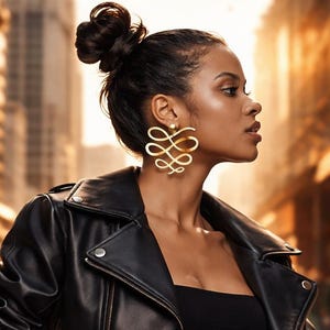 Gold Squiggle Dangle Earrings – 24K Plated Brass Statement Jewellery – Lightweight Wavy Drop Earrings - Afrocentric Design