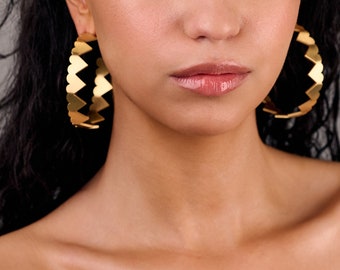 Oversized Earrings. Large hoops. Gold Hoop Earrings. Heart Earrings. Statement earrings. Laka Luka Design earrings.