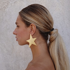 Large Statement Star Earrings, Oversized Gold Plated Studs, Modern Celestial Jewelry.