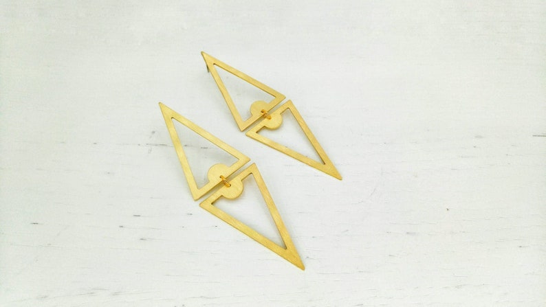 Triangle Drop Earrings, Geometric Dangle Earrings, Statement Earrings, Modern Drop, Laka Luka Unique Design Double Triangle Drop Earrings image 6