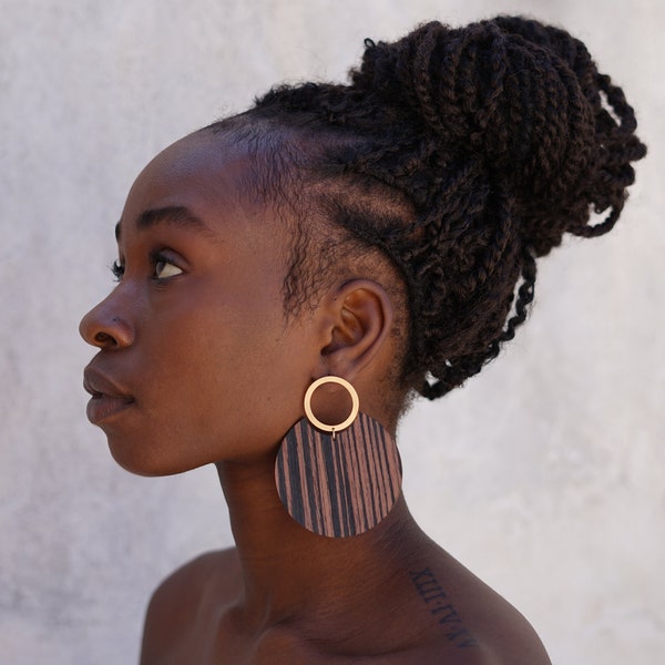 African Earrings, Oversized Earrings, Geometric Earrings. Statement Earrings. Large Hoop Earrings. Laka Luka Design Ebony Wooden Earrings.