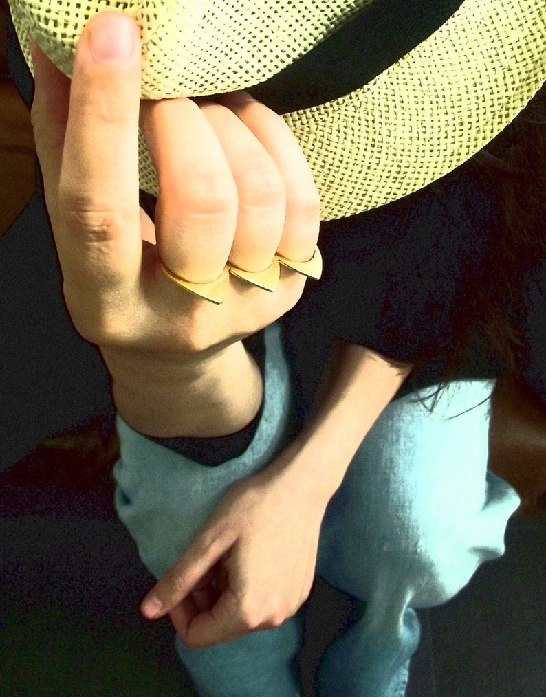 Triple Finger Ring 3 Peaks unique Laka Luka Design, Knuckle Ring, Stacking Rings. Three Finger Ring, Delicate Gold Plated Ring image 6