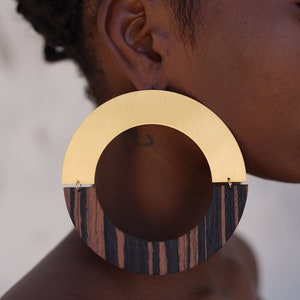 Oversized Earrings. African Earrings, Geometric Wooden Earrings, Statement Earrings, Large Hoop Earrings, Wooden Earrings / Laka Luka Design image 2