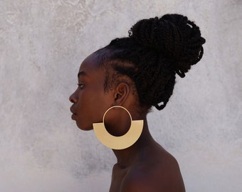 Half-Done Oversized Earrings, African Earrings, Big Earrings, Statement Earrings. Hand Stamped, Large Hoop Earrings, Laka Luka design