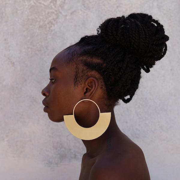 Half-Done Oversized Earrings, African Earrings, Big Earrings, Statement Earrings. Hand Stamped, Large Hoop Earrings, Laka Luka design