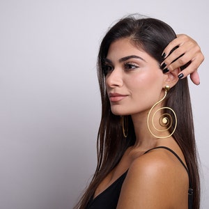 Oversized Earrings, Spiral Earrings, Gift for Her, Statement Earrings, Geometric Earrings, African Earrings, Laka Luka design Spiral image 9