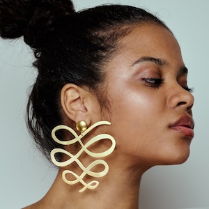 Squiggle Earrings, Dangle Earrings, Gold Earrings, Gift for her, Laka Luka Design, Gift for Her, Christmas Gift, African Jewelry image 3