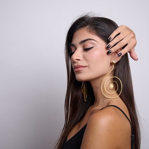 Oversized Earrings, Spiral Earrings, Gift for Her, Statement Earrings, Geometric Earrings, African Earrings, Laka Luka design Spiral image 2