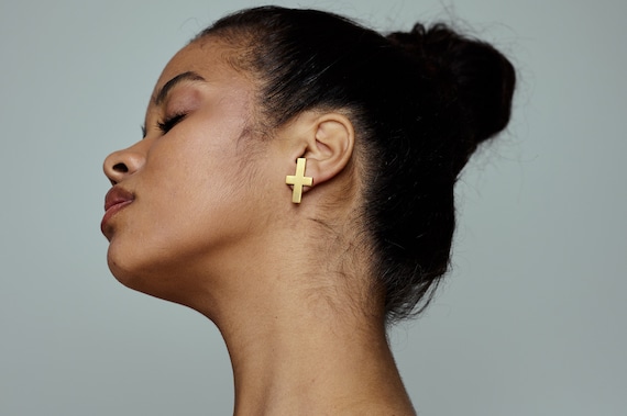 Gold Cross Earrings: Sterling Silver Studs, Elegant Statement