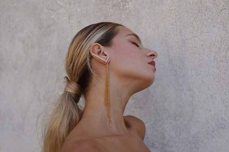 Oversized Single Earring, One Earring, Statement Earring, Chain Jewelry, Chains Earrings, Laka Luka Design Cascading Chain Single Earring image 2