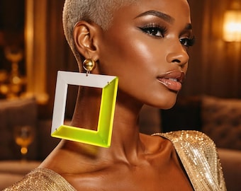 Neon Acrylic Statement Earrings: 80s Retro Geometric Jewelry