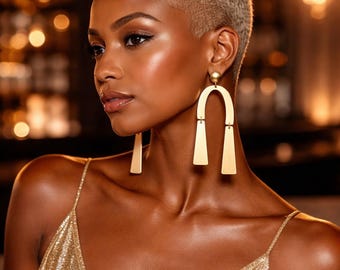 24K Gold Plated Brass Dangle Earrings: Lightweight African Inspired Statement Jewelry