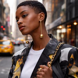 Nowoczesne kolczyki w kształcie kuli, platerowane 24-karatowym złotem – lekka, geometryczna biżuteria o wyrazistym kształcie, ręcznie robiona w Grecji