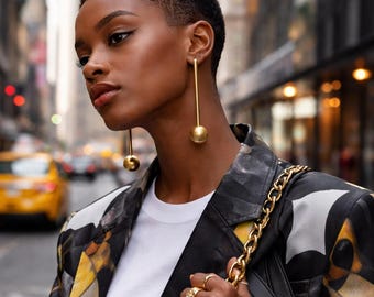 24K Gold-Plated Modern Sphere Earrings — Lightweight Geometric Drop Statement Jewelry, Handmade in Greece
